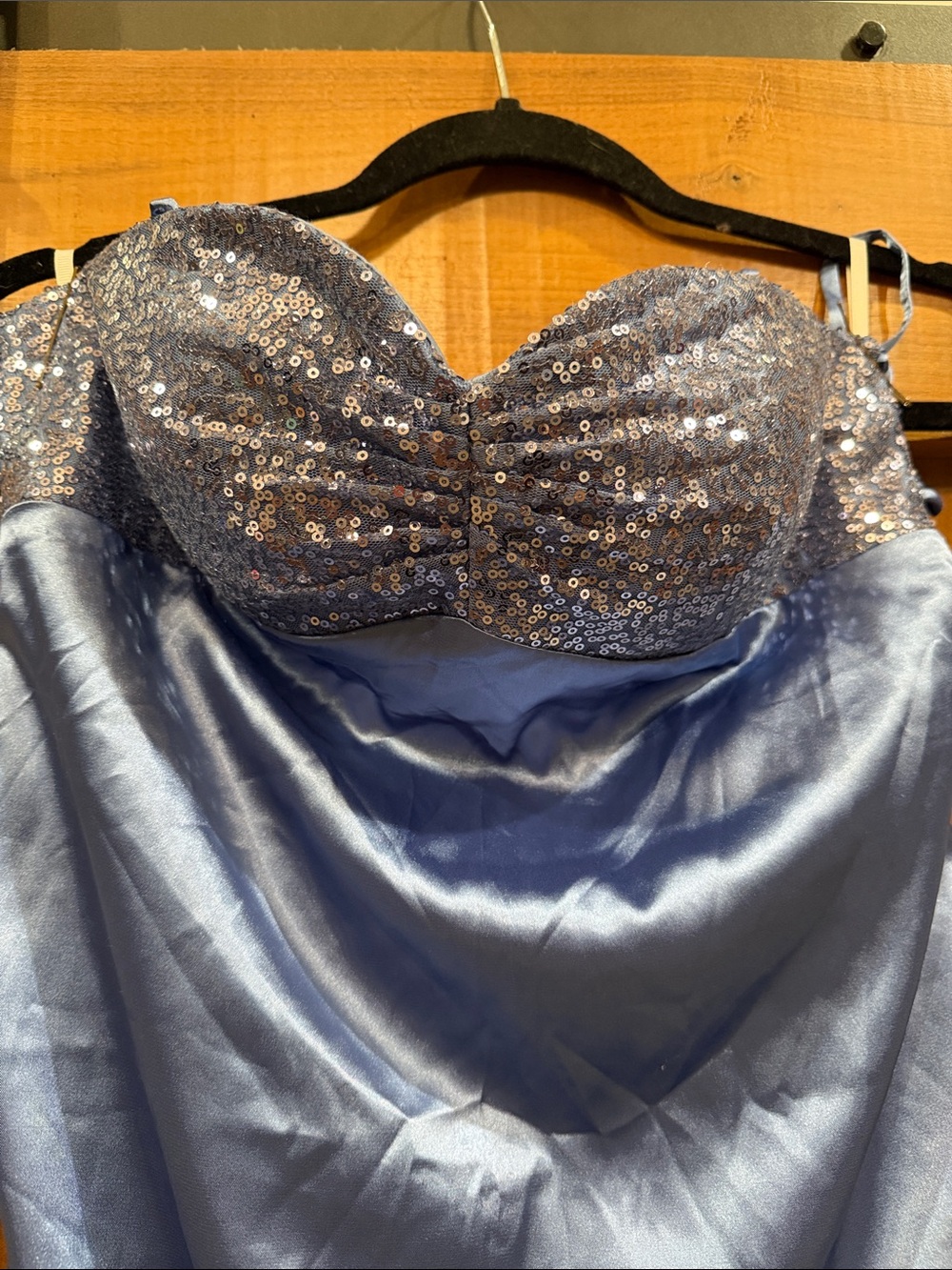 Beaded Satin Evening Gown - Blue - Picture 2 of 3